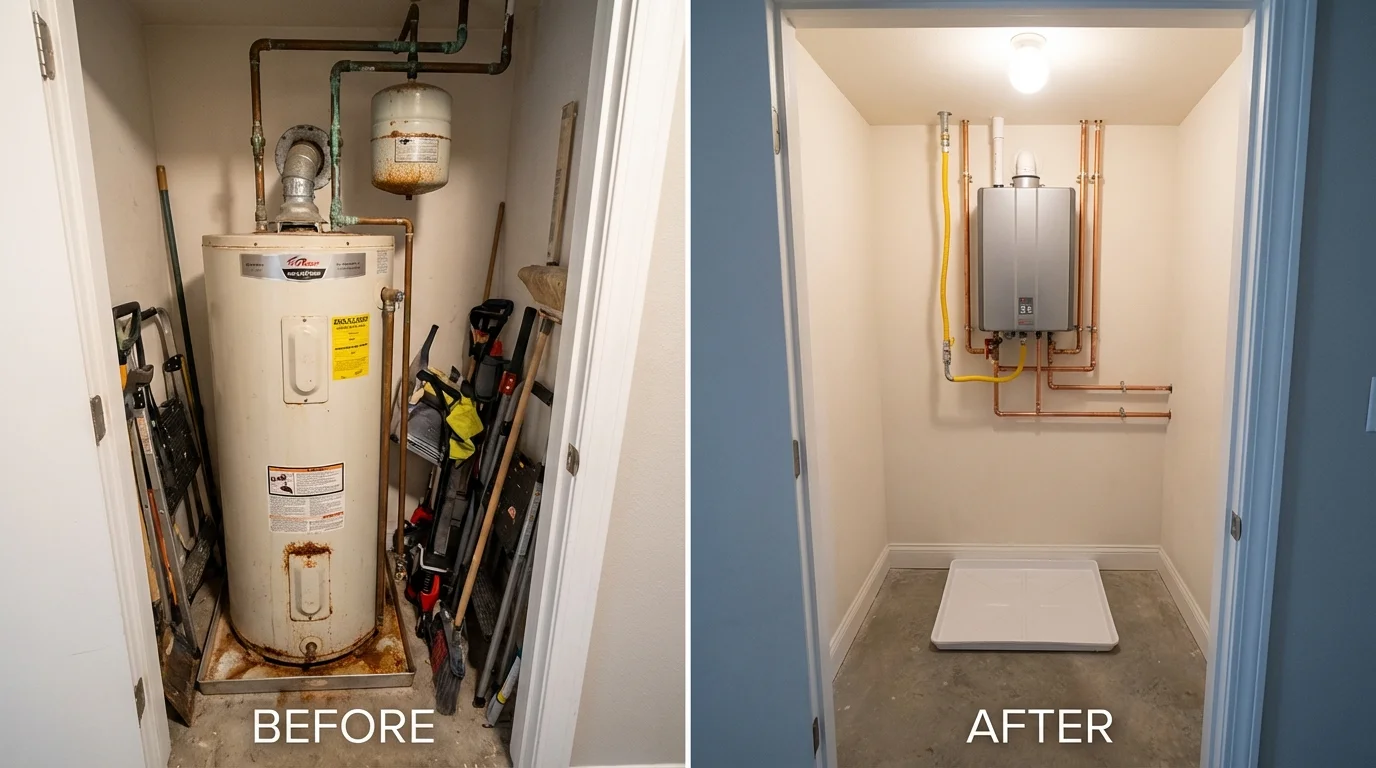 Tank water heater versus wall-mounted tankless unit comparison for Harristown, IL homeowners